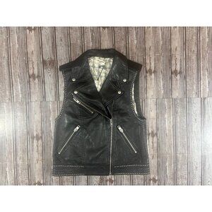 Zadig & Voltaire Lexy Deluxe Leather moto Biker Vest Sz M color black  NWT $ 648